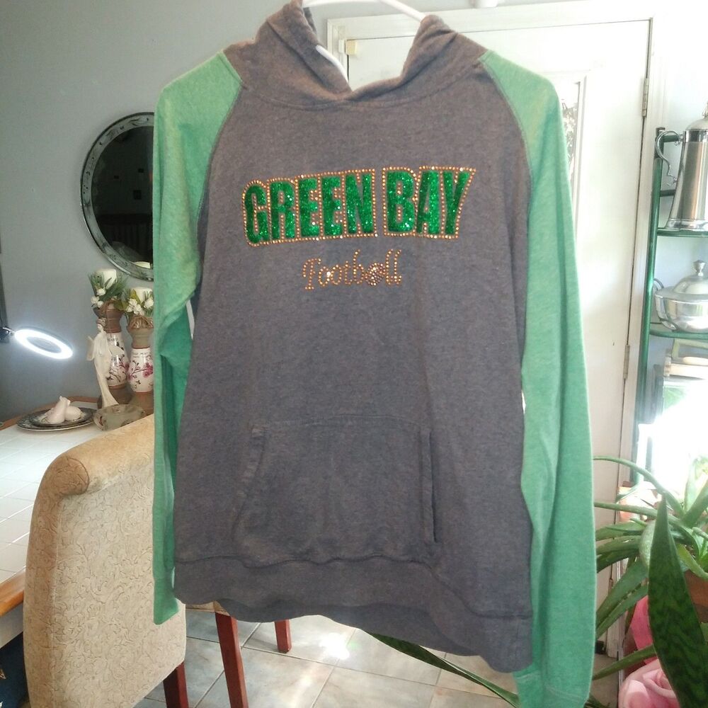 Women's Green Bay Packers Hooded Pullover, S, Cot/Poly, Glitter Sparkle Letters
